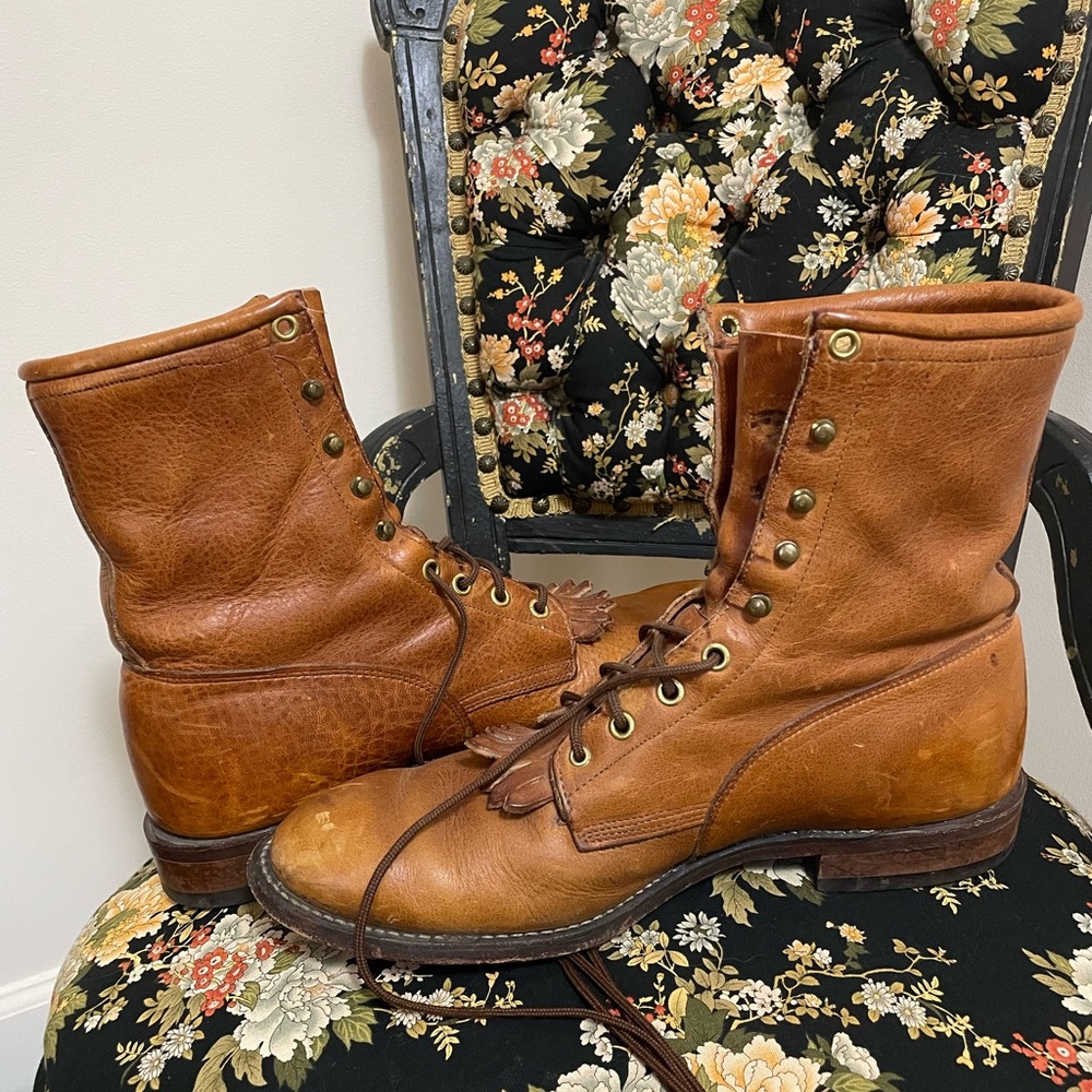 Vintage J. Chisholm Tan Lace Up Boots - Picture 9 of 11